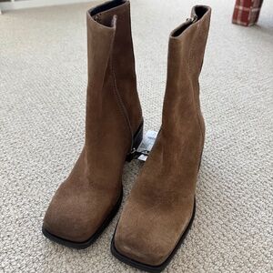 Zara Topstitch Suede Ankle Boots